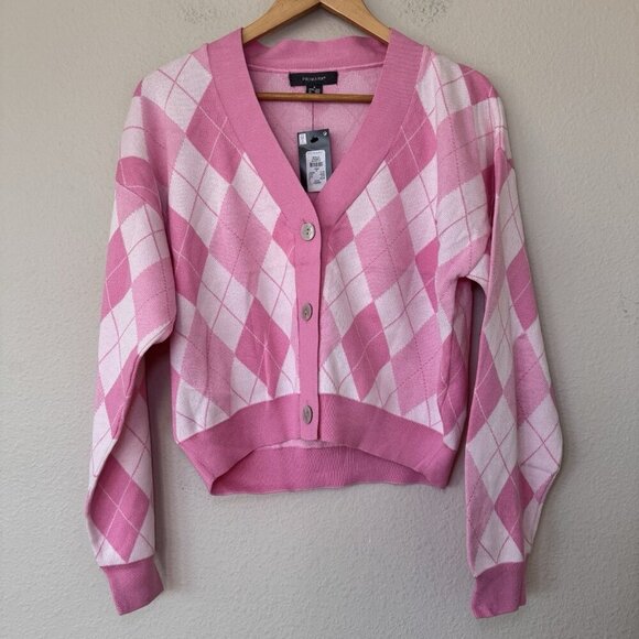 Primark Pink And white thick button up cardigan sweater Size Medium - Picture 1 of 8